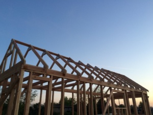 Partial build progress at sunset